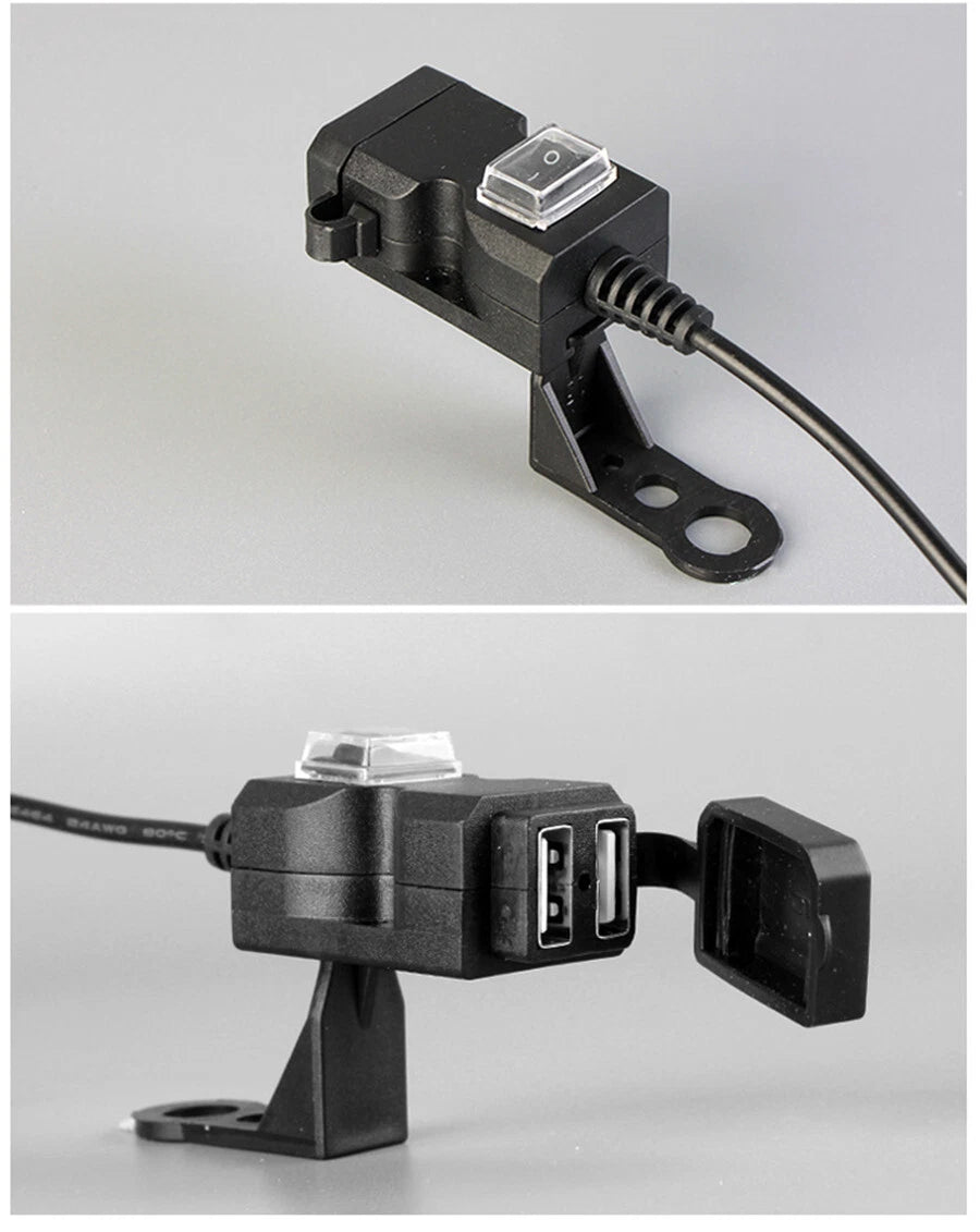 12V Waterproof Dual-USB Charger Socket for Motorbike Motorcycle