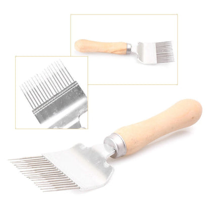 Stainless Steel Honeycomb Uncapping Fork for Beekeeping - Wooden Handle