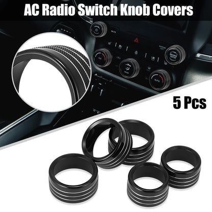 5pcs Black AC Radio Switch Knob Covers for Dodge Ram 1500 (2018-2020)