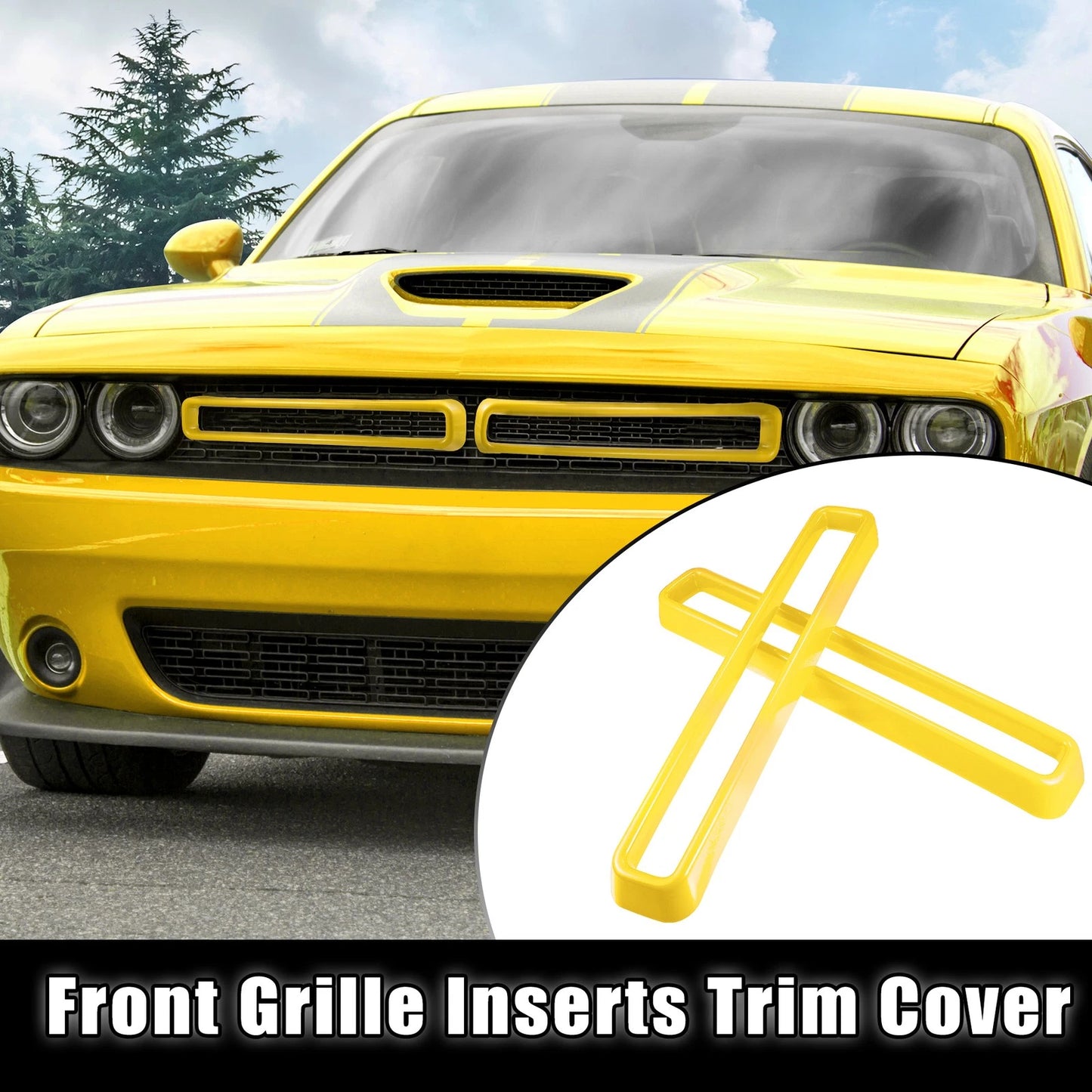 Grille Mesh Inserts Front Exterior Trim for Dodge Challenger (2015-2022) Yellow