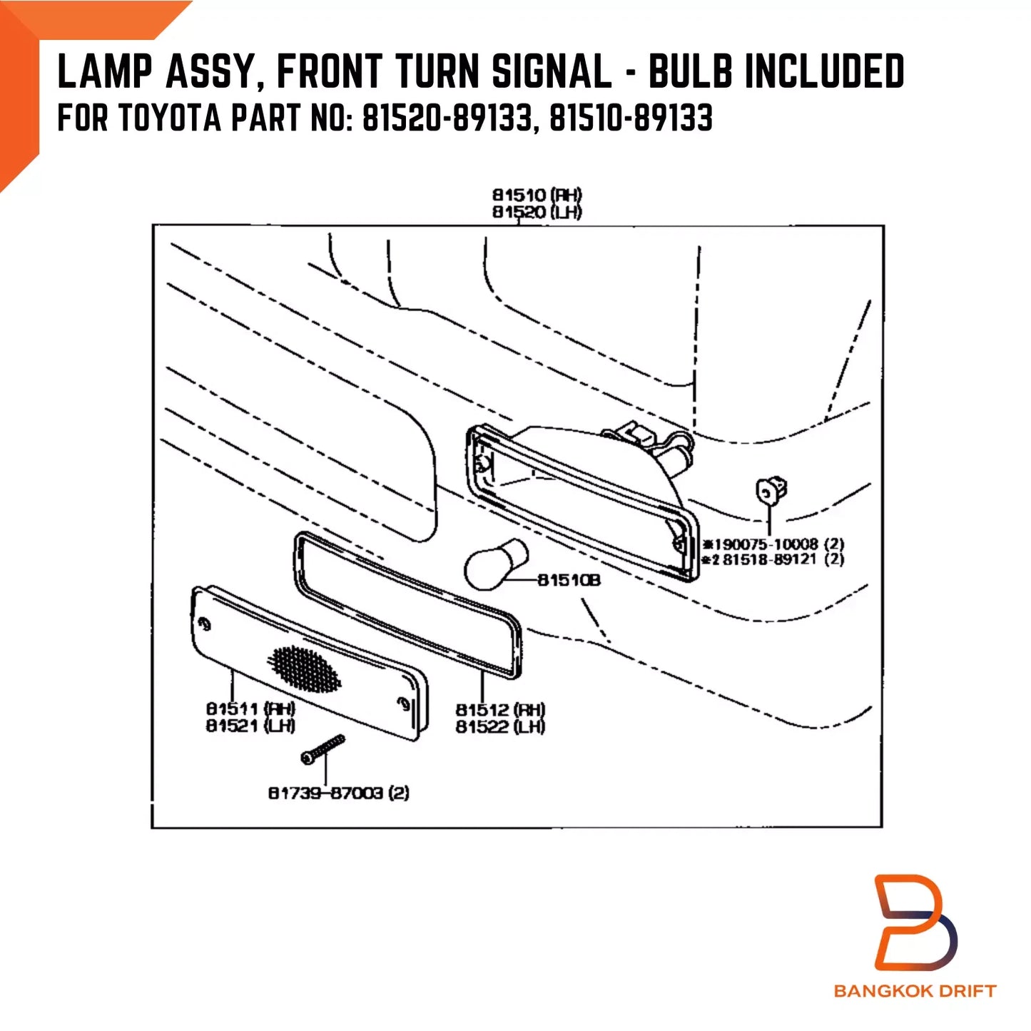 Amber Lens Bumper Side Turn Signal Lamp Light for Toyota Hilux (1988-1997)