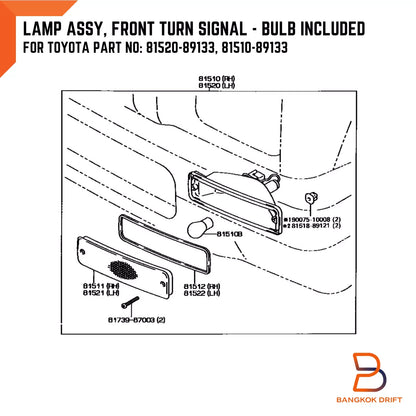 Amber Lens Bumper Side Turn Signal Lamp Light for Toyota Hilux (1988-1997)