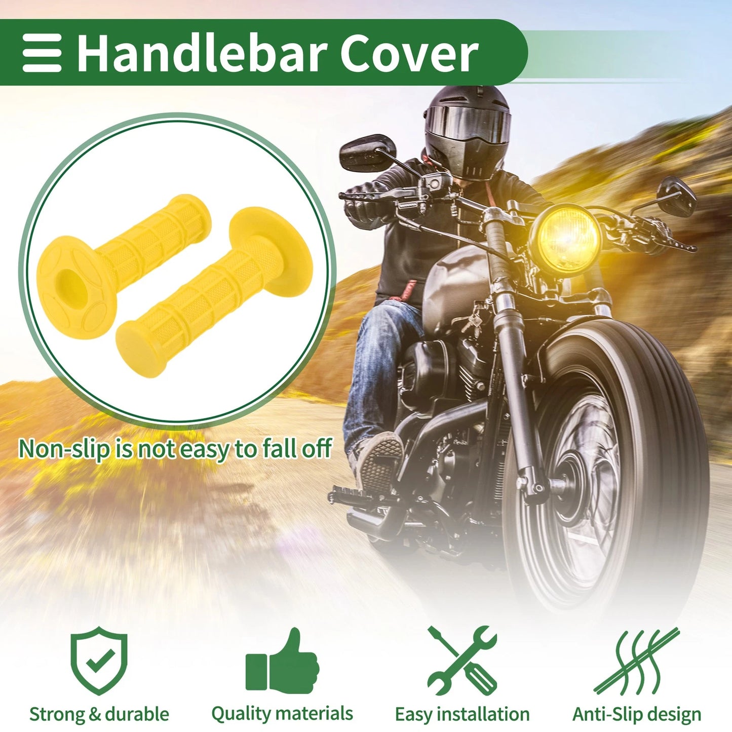 7/8 22mm Hand Grips Cover Kit Rubber Yellow Checkered Pattern for Motorcycle