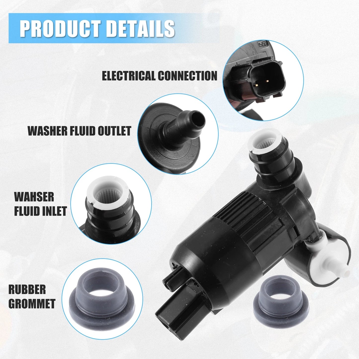 Windshield Washer Pump for Ford Edge, Lincoln MKT, Plastic Black (2015-2023)