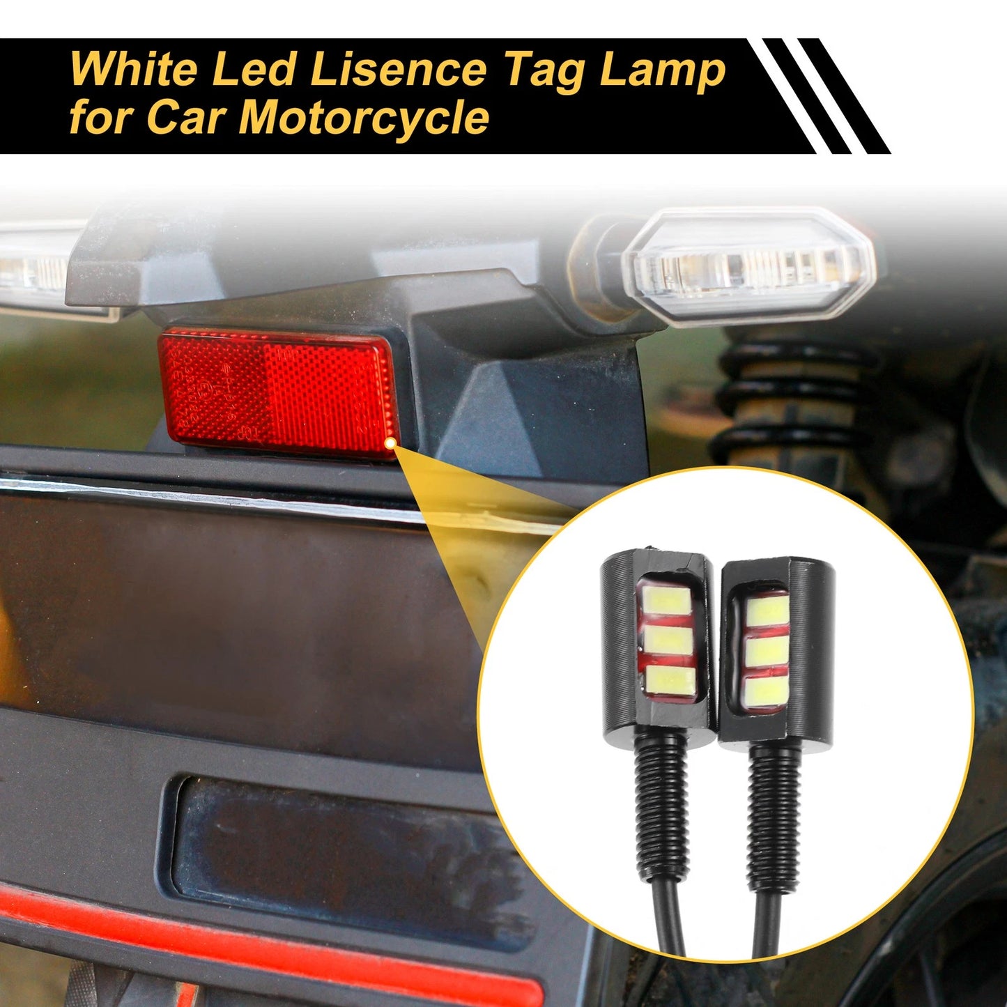 2 x White Black License Plate Light 12V Led Tag Lamp for Car Motorcycle