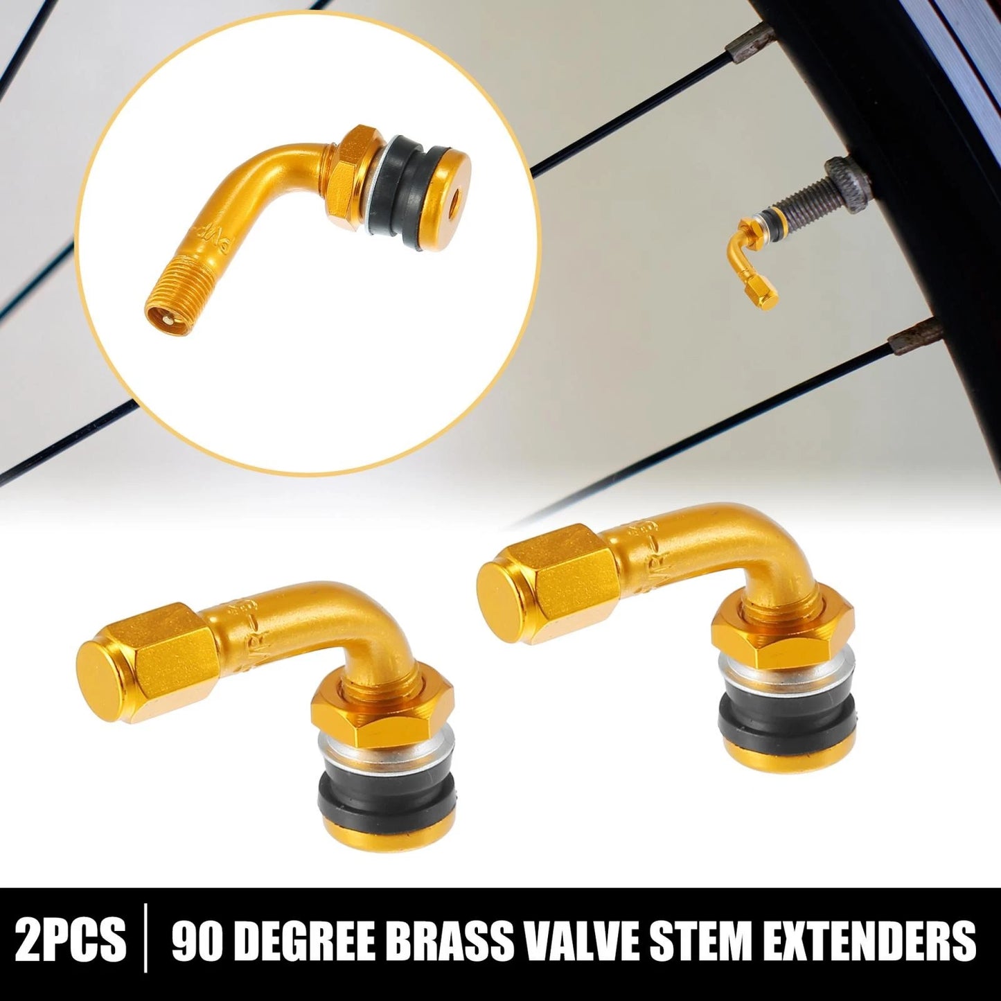 2 x 90 Degree Tire Valve Stems for Motorcycle Wheels Gold Tone