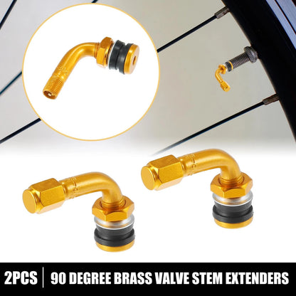 2 x 90 Degree Tire Valve Stems for Motorcycle Wheels Gold Tone