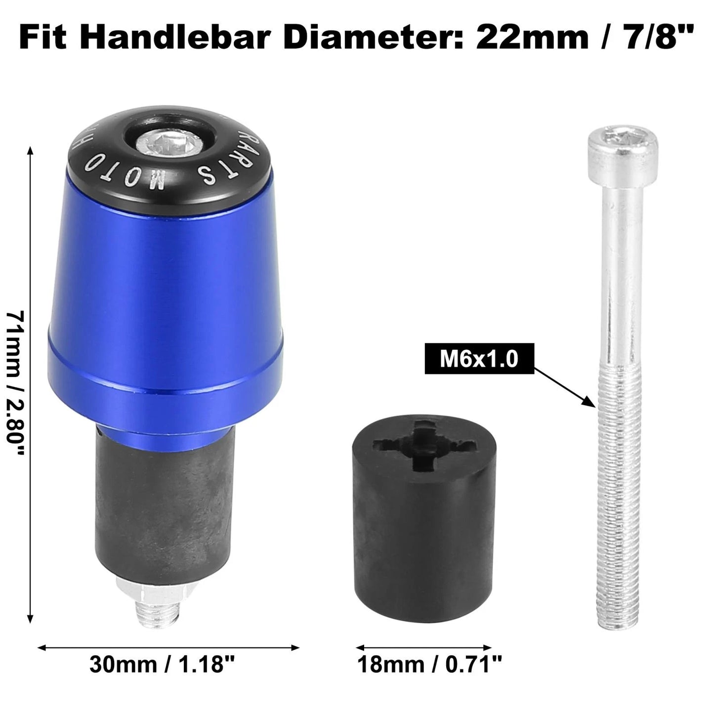 1 Pair 7/8" 22mm Blue Motorcycle Handlebar Plugs for Make Model