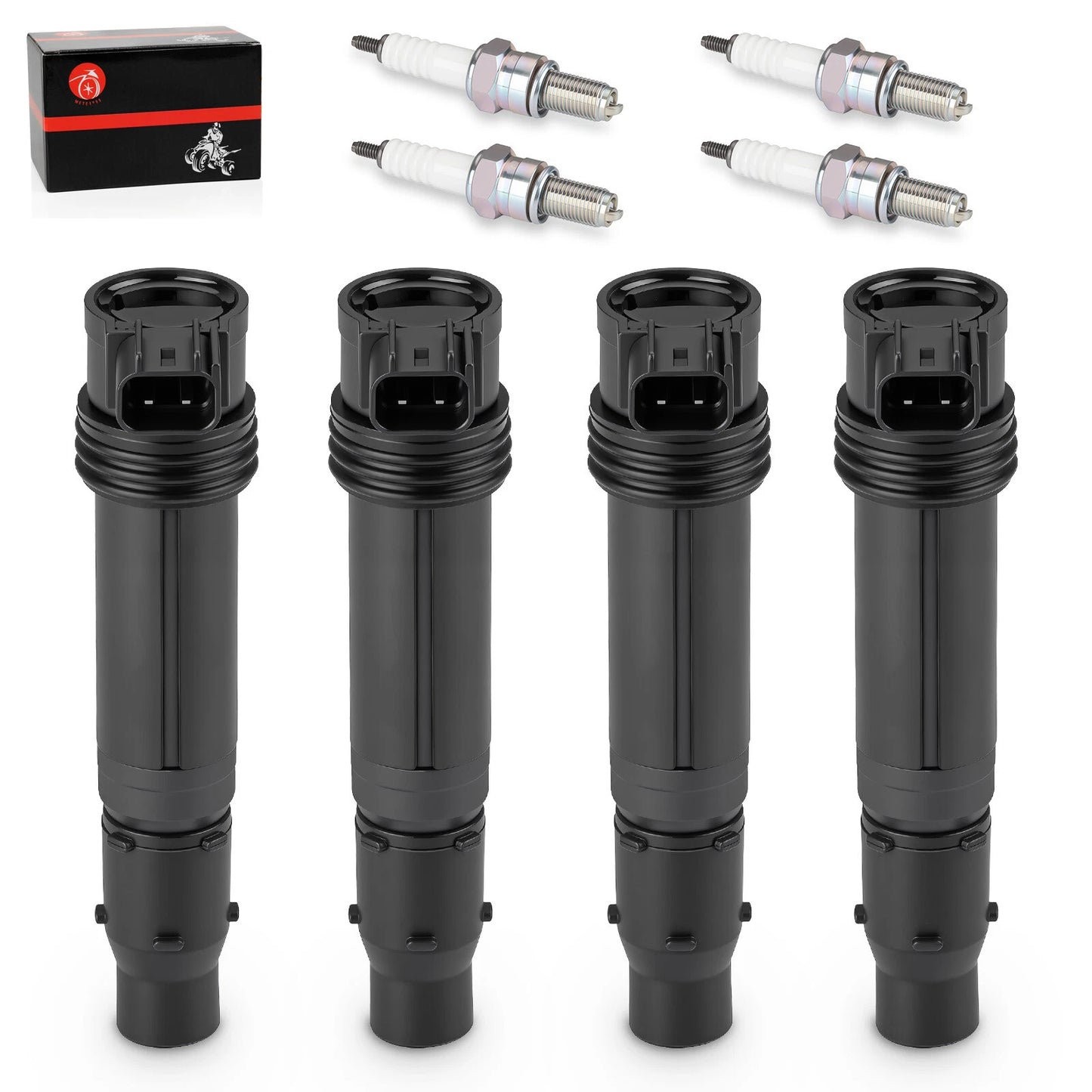 4Pcs Ignition Coils & Iridium Spark Plugs for Kawasaki ZX-6R (1995–2010)