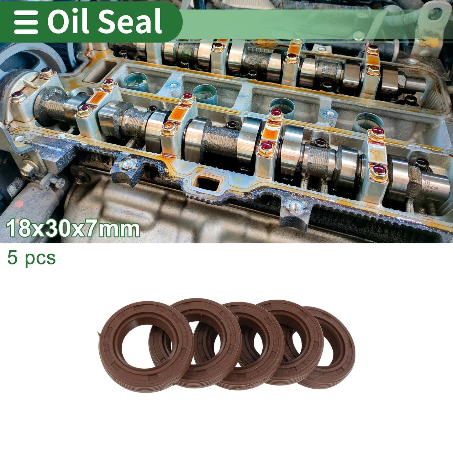 Oil Seal FKM Rubber 18x30x7mm High Pressure Brown 5 Pcs