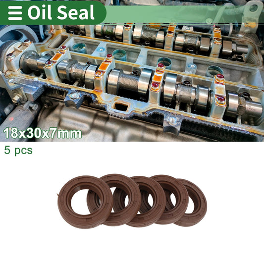 Oil Seal FKM Rubber 18x30x7mm High Pressure Brown 5 Pcs