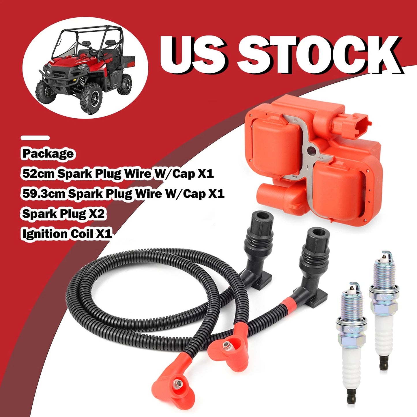 Ignition Coil & Spark Plug w/ Wire Cap for Polaris RZR 800 (2011-2014)