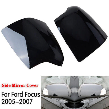 2 x Gloss Black Rear View Mirror Cover Caps for Ford Focus (2005-2008)
