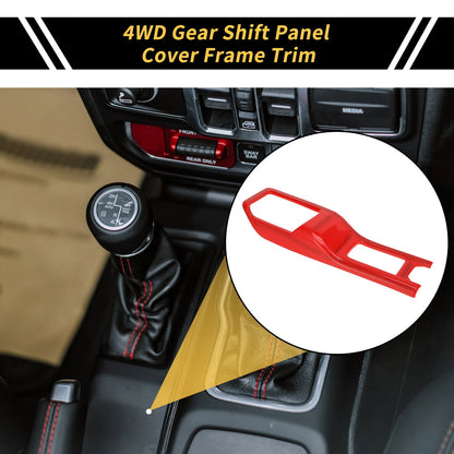 4WD Gear Shift Panel Cover for Jeep Wrangler JL JLU (2018-2024) - Red Trim