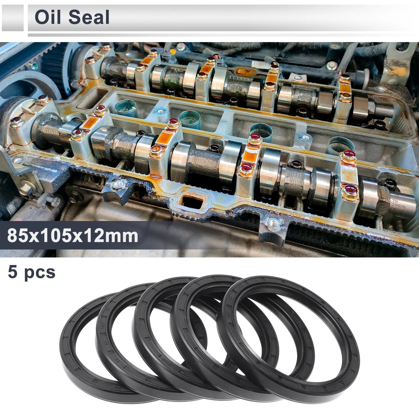 Oil Seal / 85x105x12mm / Nitrile Rubber Black 5 Pcs
