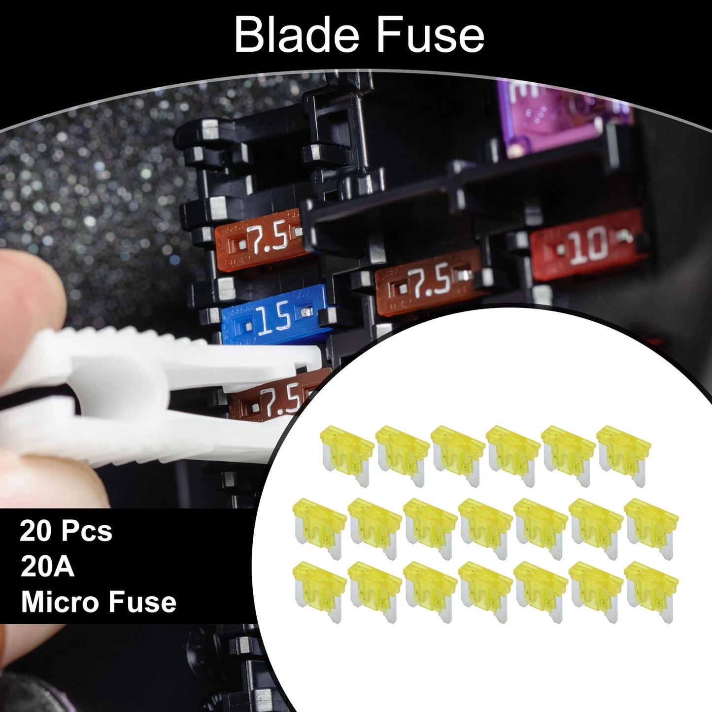 Micro Fuse 20A Blade Fuse for Car Boat Truck RV Motorcycle Yellow 20 Pcs