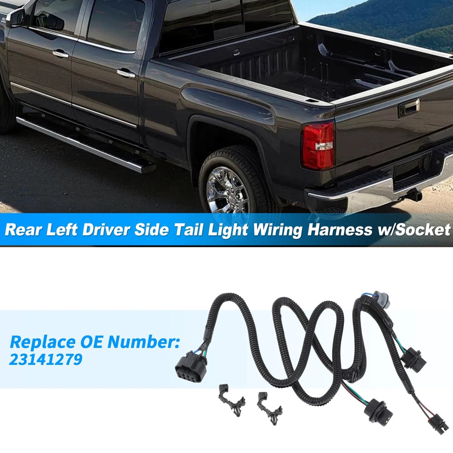 Left Tail Light Socket Wiring Harness for GMC Sierra 1500/2500/3500