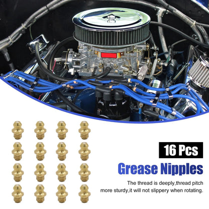 16pcs 1/4-28 Brass Grease Nipple Fitting for Motorcycle Car
