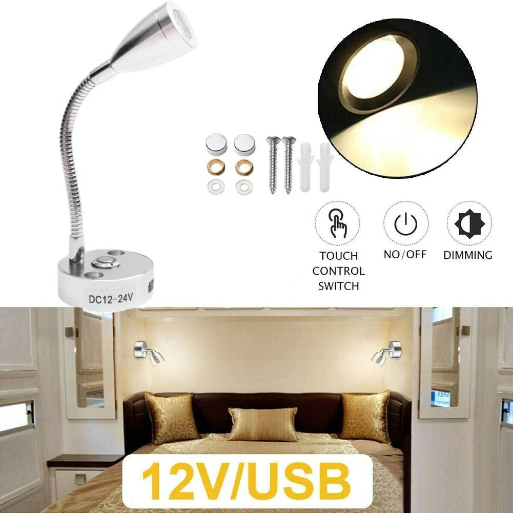 Touch Switch USB 12V LED Spot Reading Light for Boat/Caravan/Camper