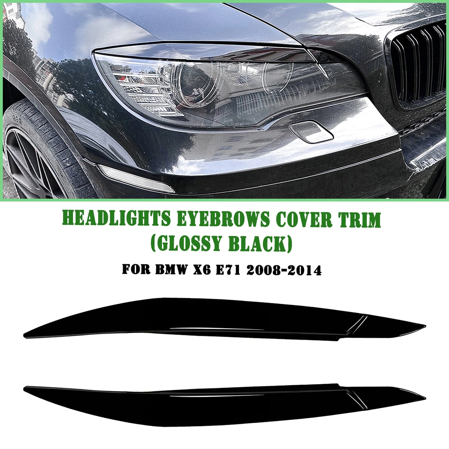 Gloss Black Headlight Eyelid Covers for BMW X6 E71 (2008-2014)