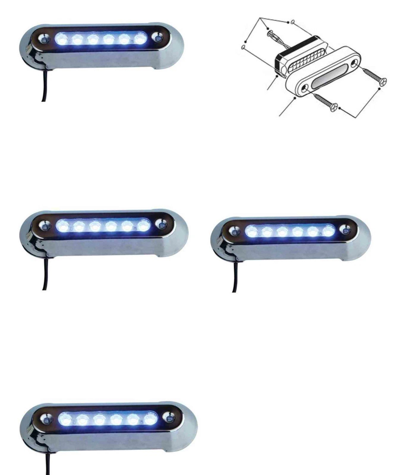 Boat LED Underwater Light Blue 12V Stainless Steel 316G Cover 4 Pack Bright