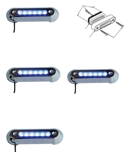 Boat LED Underwater Light Blue 12V Stainless Steel 316G Cover 4 Pack Bright