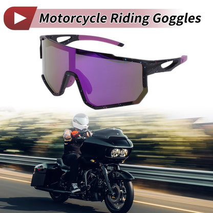 1 x Motorcycle Riding Goggles Purple Black with Blue Dots Tri-Acetyl Cellulos