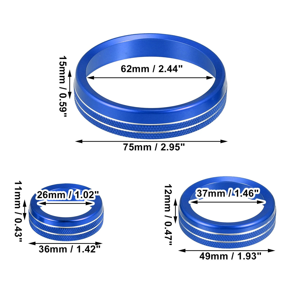6 x Blue Aluminum Alloy AC Control Knob Covers for Ford Bronco (2021-2022)