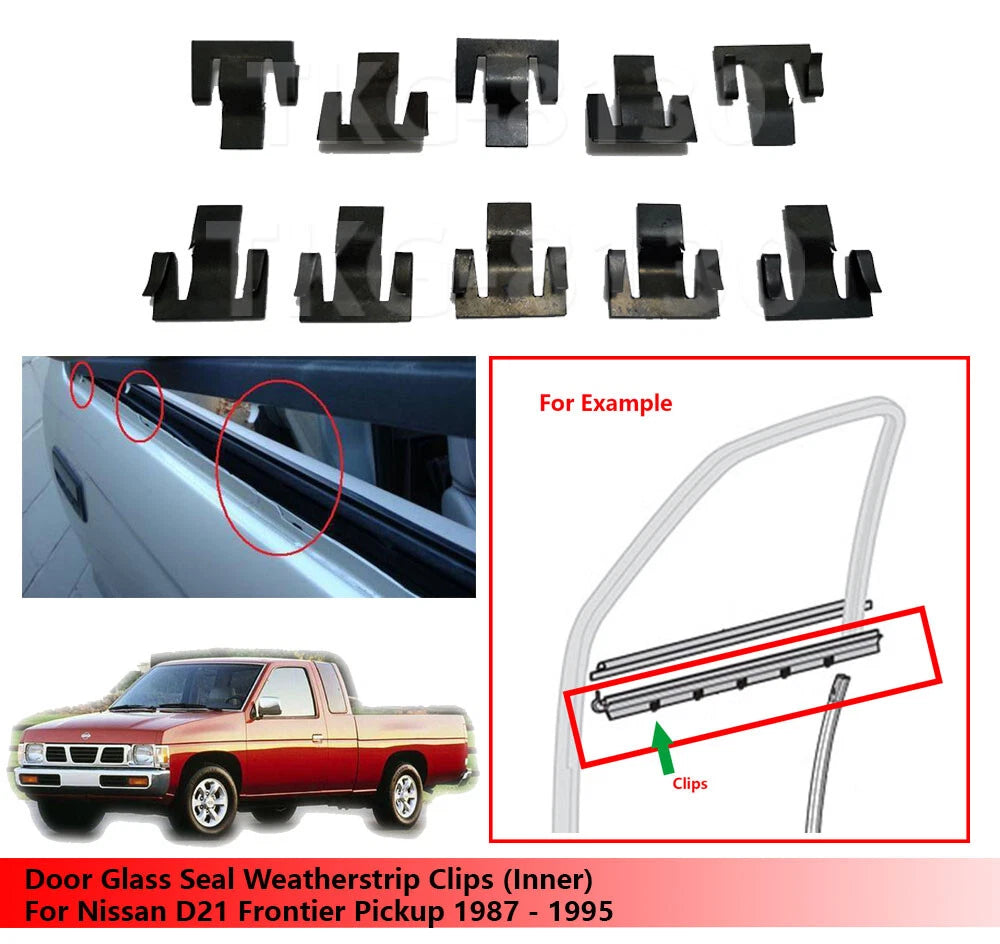 10 x Door Glass Seal Clips for Nissan D21 (1987-1995)
