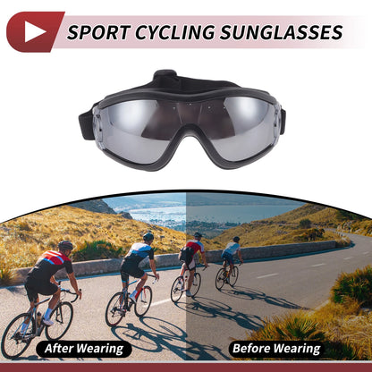Motorcycle Riding Goggles Silver Tone Lens Black Frame PC PU Sunglasses