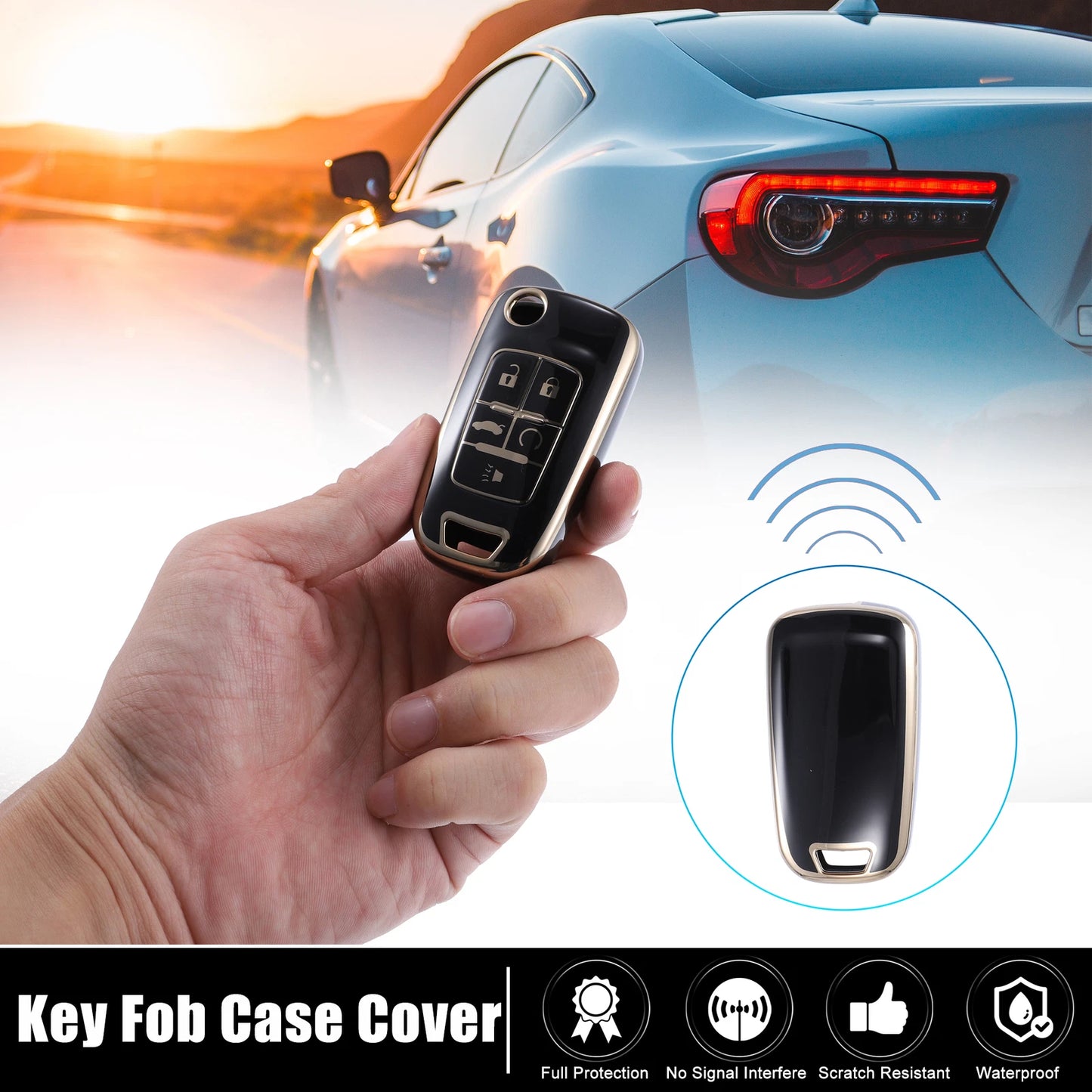 TPU Smart Key Fob Cover Kit for Chevrolet Equinox Camaro Cruze Gold Tone Black