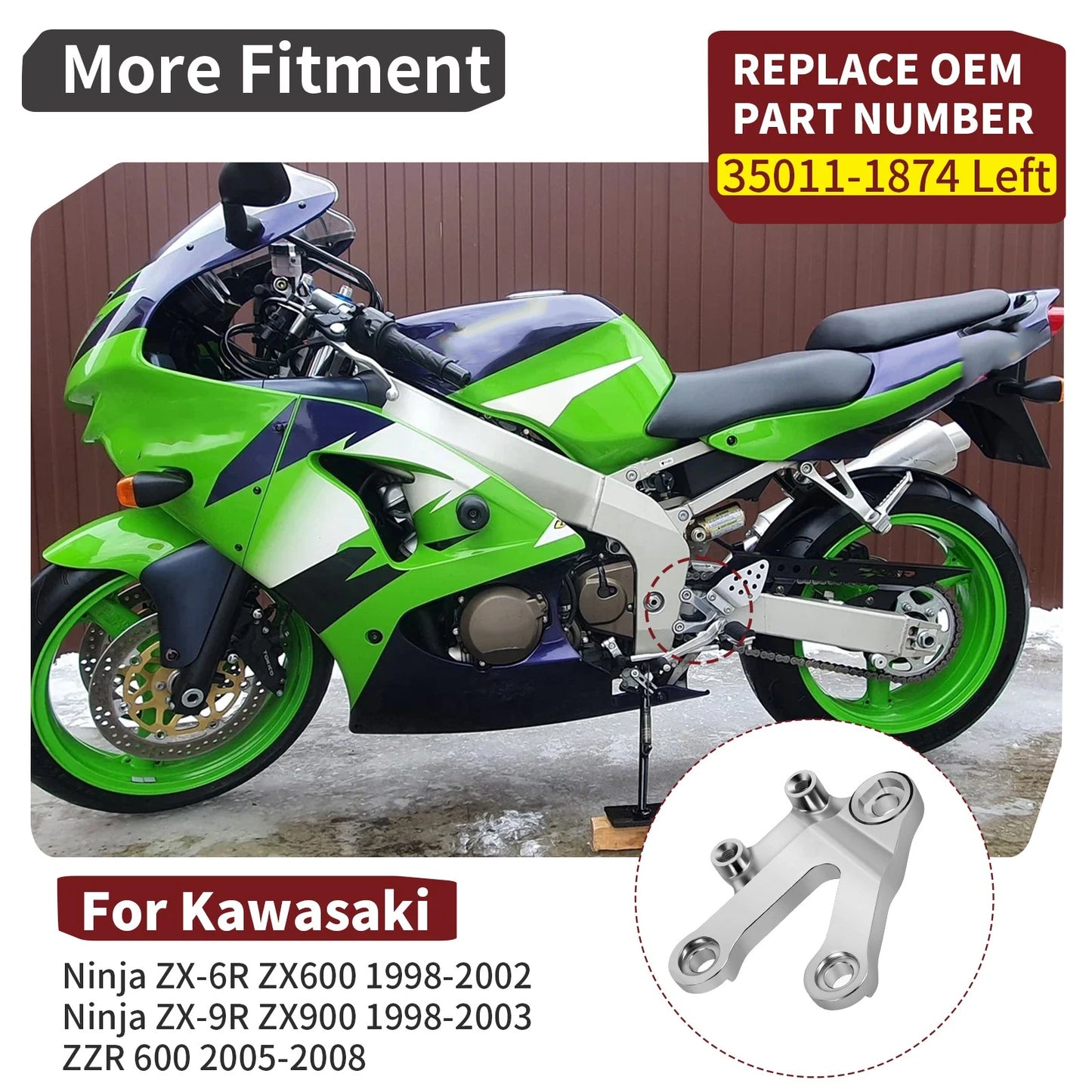 Left Footpeg Bracket for Kawasaki Ninja ZX-6R ZX-9R ZZR600 (1998–2008)