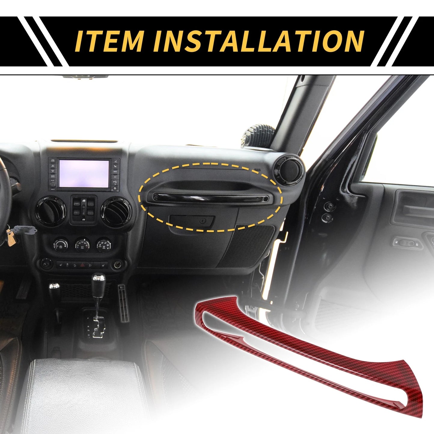 Glove Box Handle Switch Cover Trim for Jeep Wrangler JK 2007-2018 Red Carbon Fiber