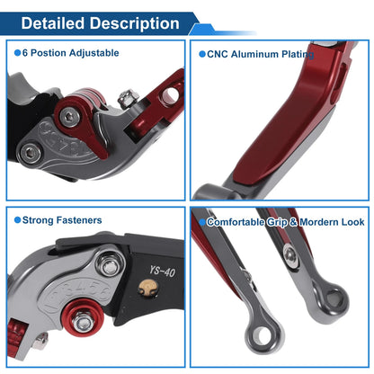 Adjustable Brake Clutch Levers for Honda CBR600RR (2007-2016) - Titanium Red