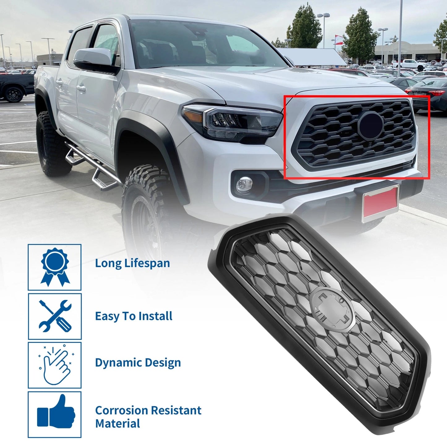 Front Bonnet Bumper Grille for Toyota Tacoma (2021-2023) Black