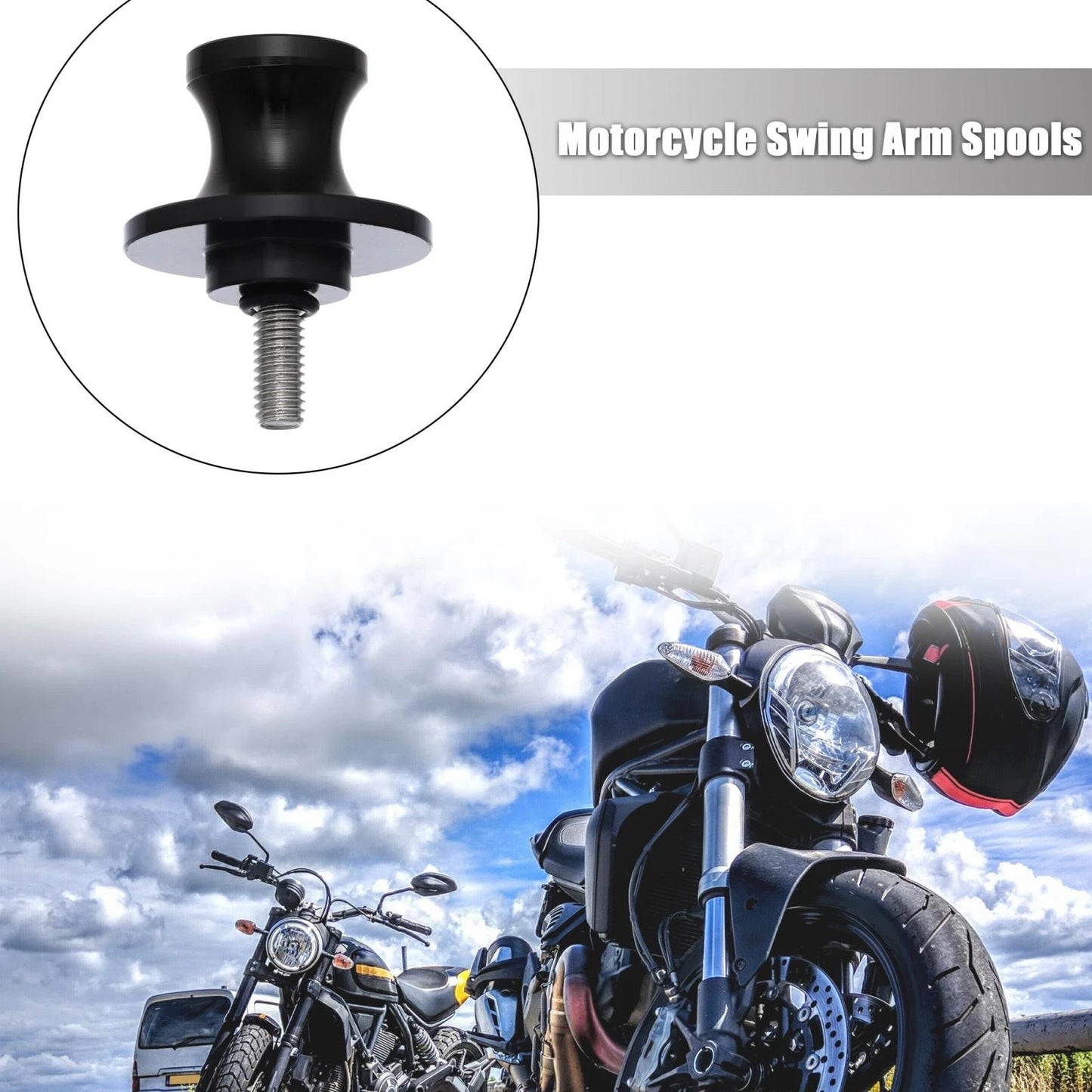 2 x 6mm Metal Swing Arm Spool Rear Stand Black for Motorcycle