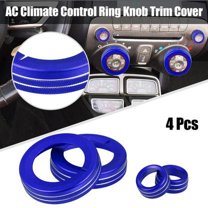 4 x Blue Aluminum Alloy Center Control Ring Knob Cover for Chevrolet Camaro