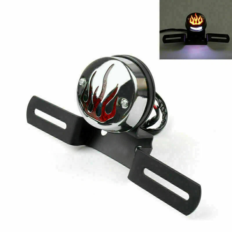 Flame Tail Light with Bracket for ATV Cafe Racer Bobber Chrome