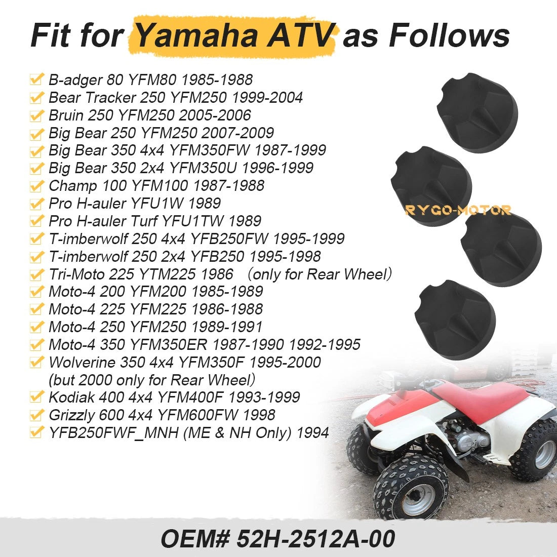 Front Rear Wheel Cap 4x for Yamaha Bear Tracker 250 YFM250 (1999–2004)