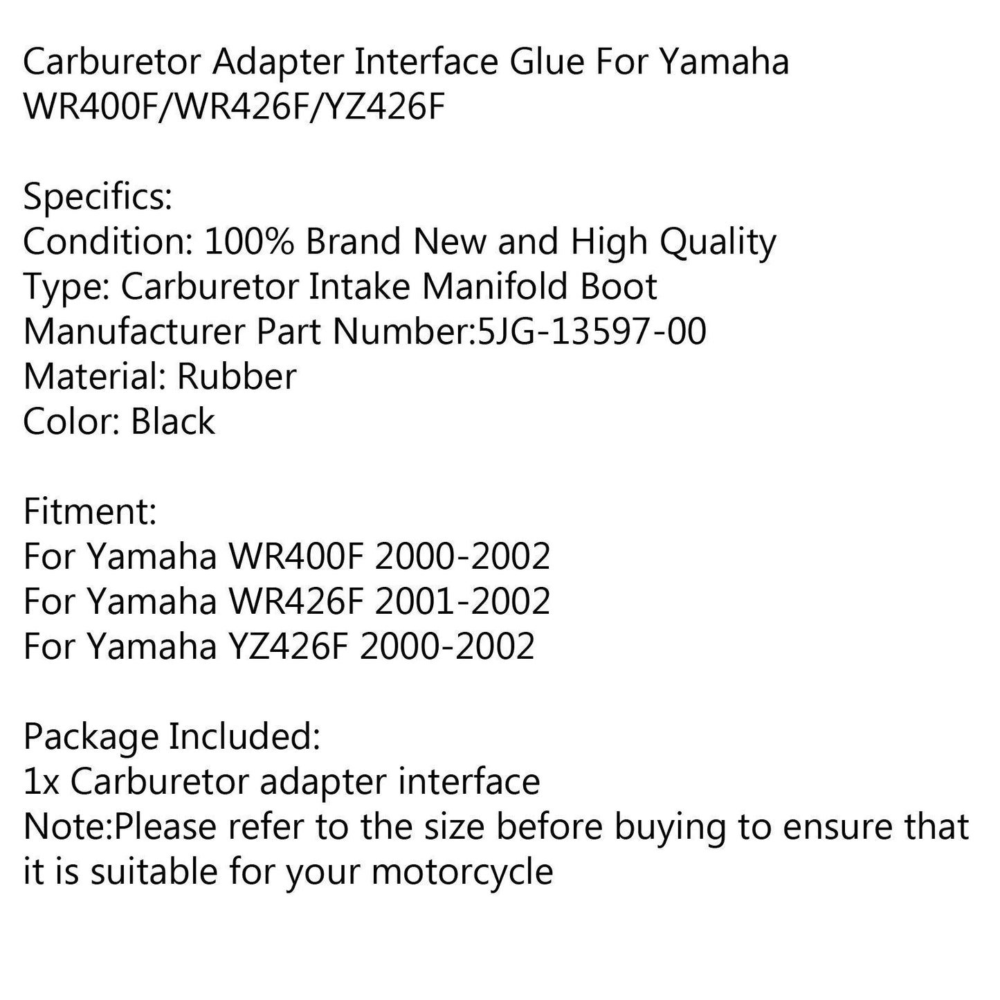 Carburetor Intake Manifold for Yamaha YZ426F WR400F (2000-2002)