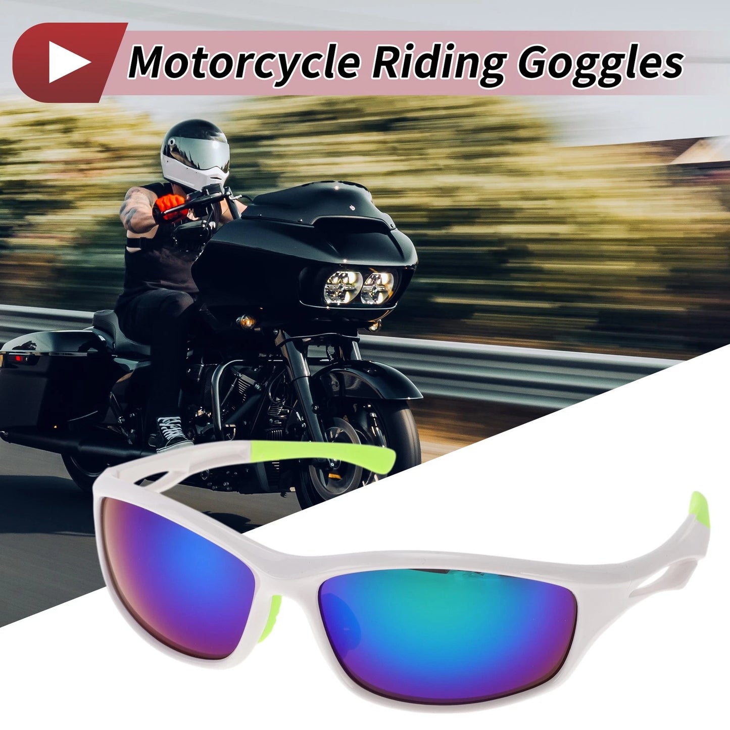 1 Pc Motorcycle Riding Goggles Green Lens White Frame for PC Cycling Sunglasses