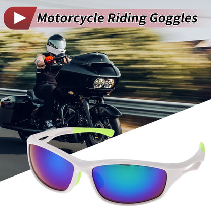 1 Pc Motorcycle Riding Goggles Green Lens White Frame for PC Cycling Sunglasses