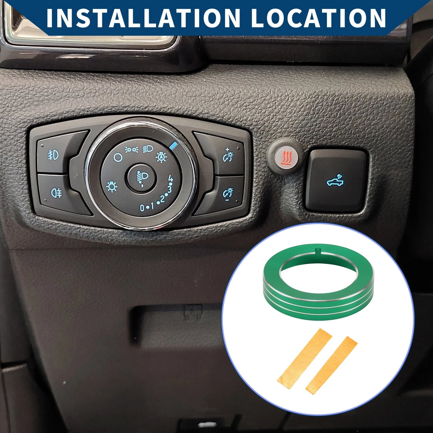 Headlight Switch Knob Cover Ring for Ford Mustang (2015-2020) - Green 1 x