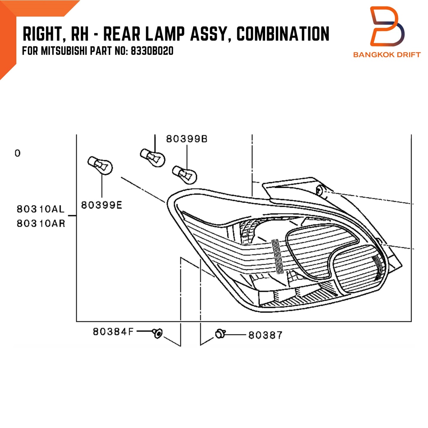RH LED Tail Lamp for Mitsubishi Mirage Hatchback (2016-2019)