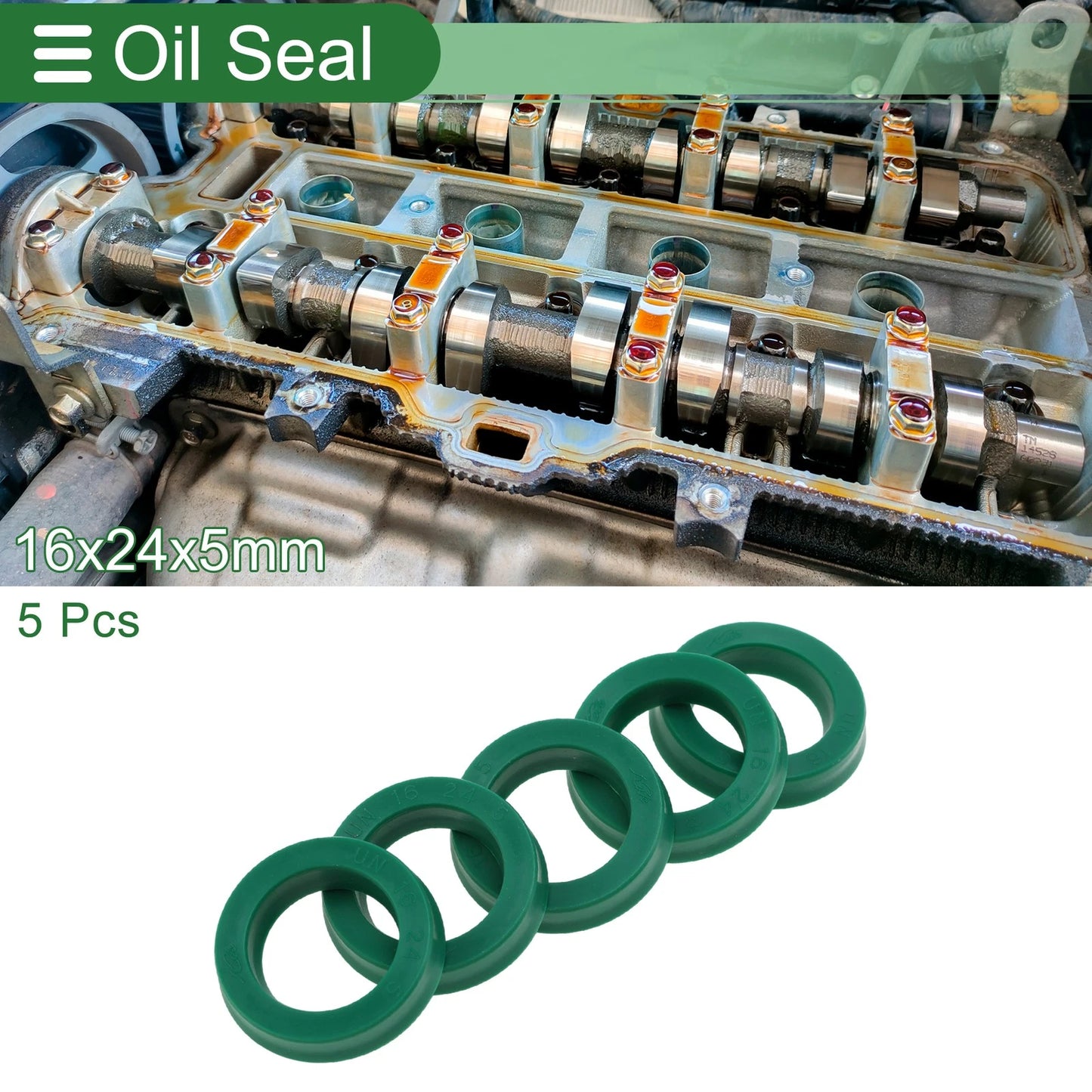 Oil Seal / 16x24x5mm / Seal Ring TPU High Pressure Green 5 Pcs for Car