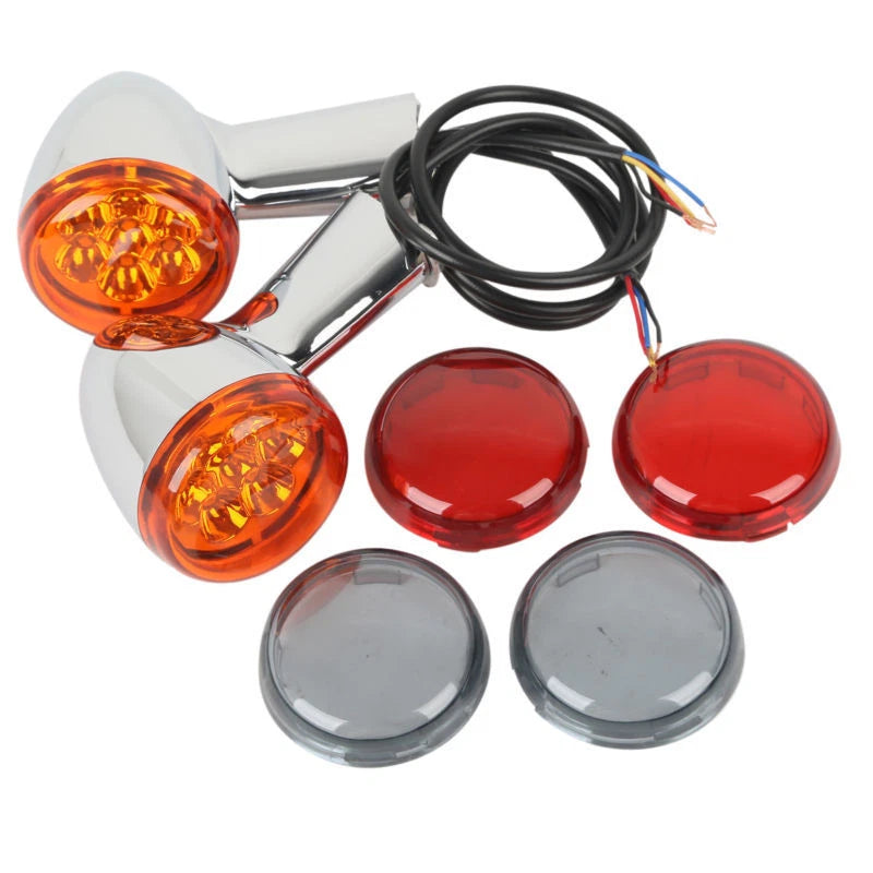 Chrome/Black LED Turn Signals w/ Bracket for Harley Sportster XL 883 (1992-2022)
