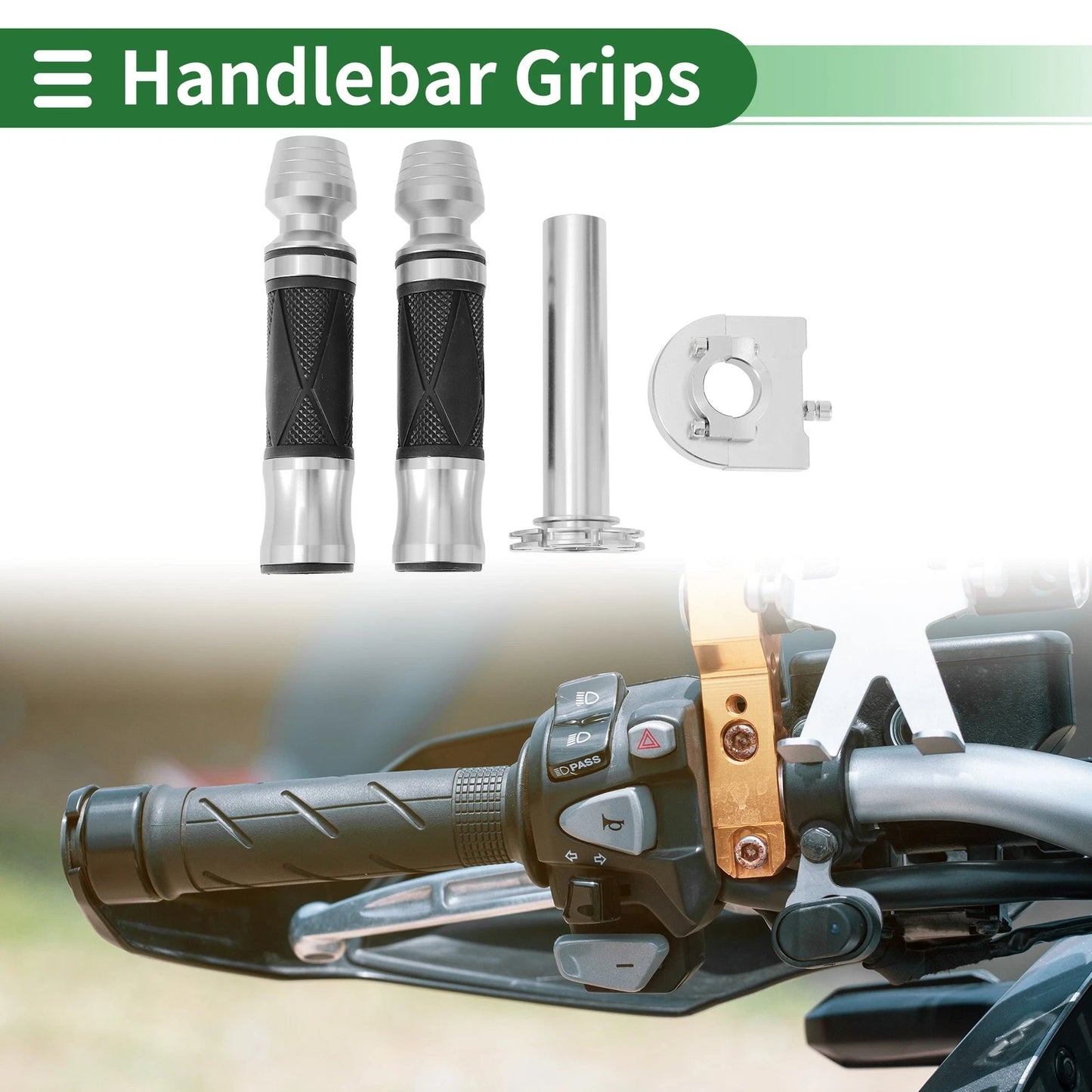 Motorcycle Hand Grips Cover Handlebar Throttle Grips Silver Tone for Motorcycle