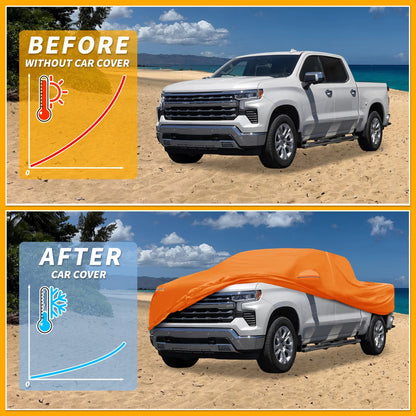 Car Cover 210D-PU Waterproof All Weather for Chevy Silverado Orange with Zipper