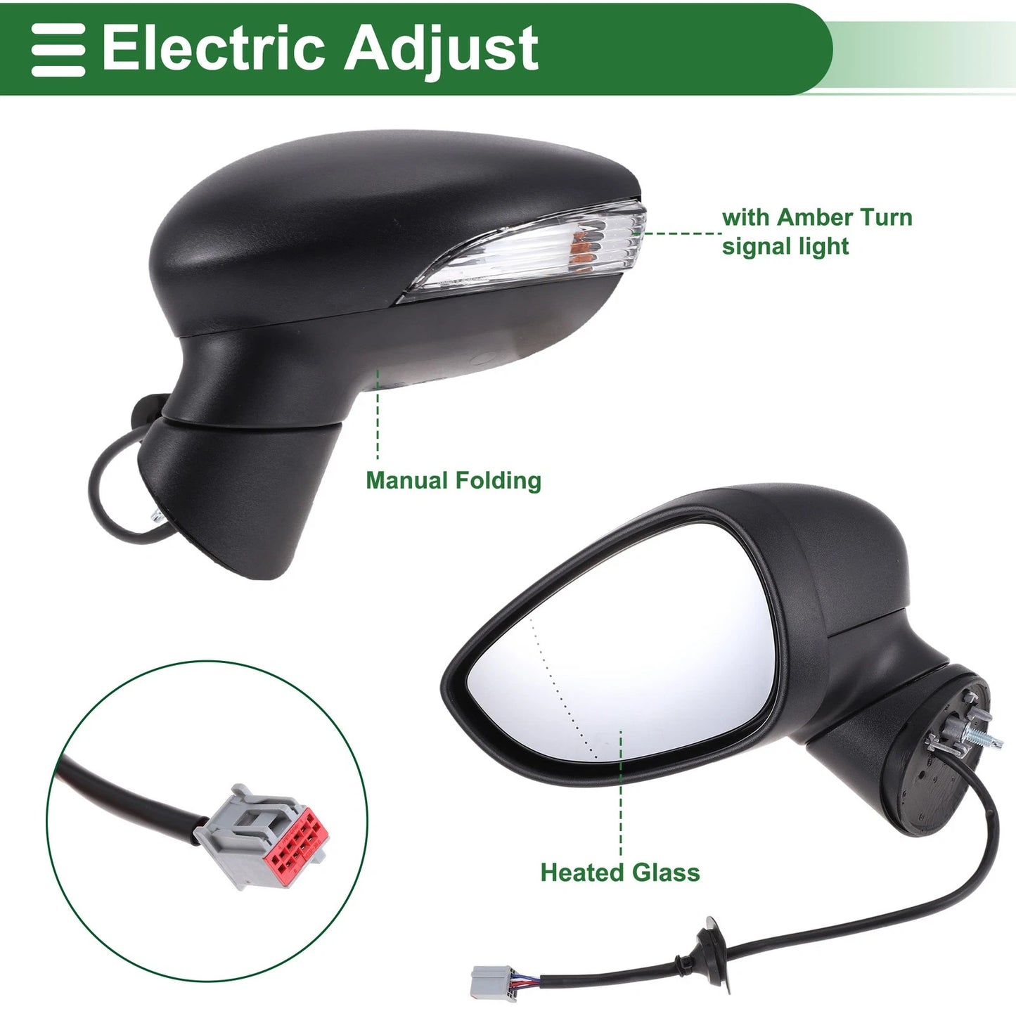 Left Side Door Mirror Replacement for Ford Fiesta Mk7 Electric Adjust Black (2017-2023)