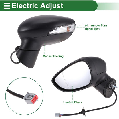 Left Side Door Mirror Replacement for Ford Fiesta Mk7 Electric Adjust Black (2017-2023)